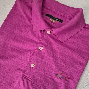 Greg Norman Play Dry Mens L Pink Magenta Pinstripe Short Sleeve Polo Golf Shirt